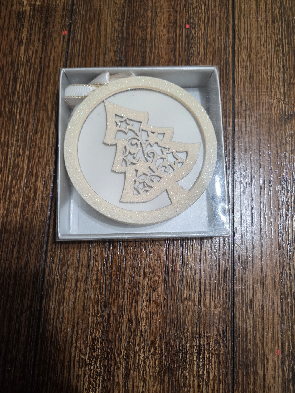 Cream Glitter Holiday Light Up Ornament
